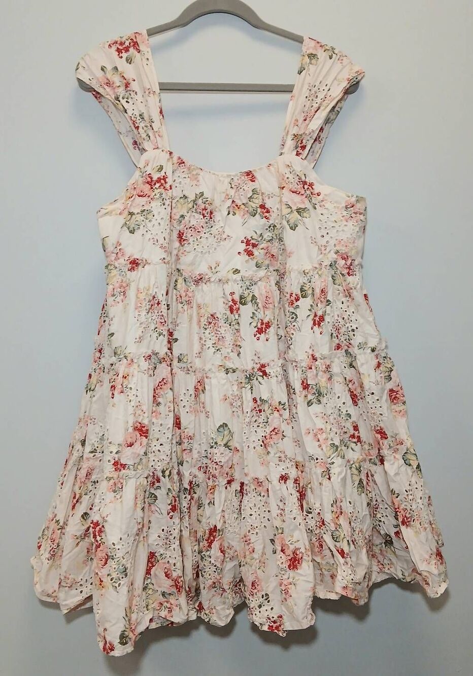 Sophie the label womens large babydoll mini dress dainty boho square neck cream